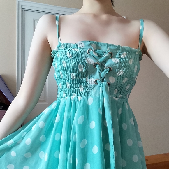Green polka dot mini dress - Picture 2 of 9